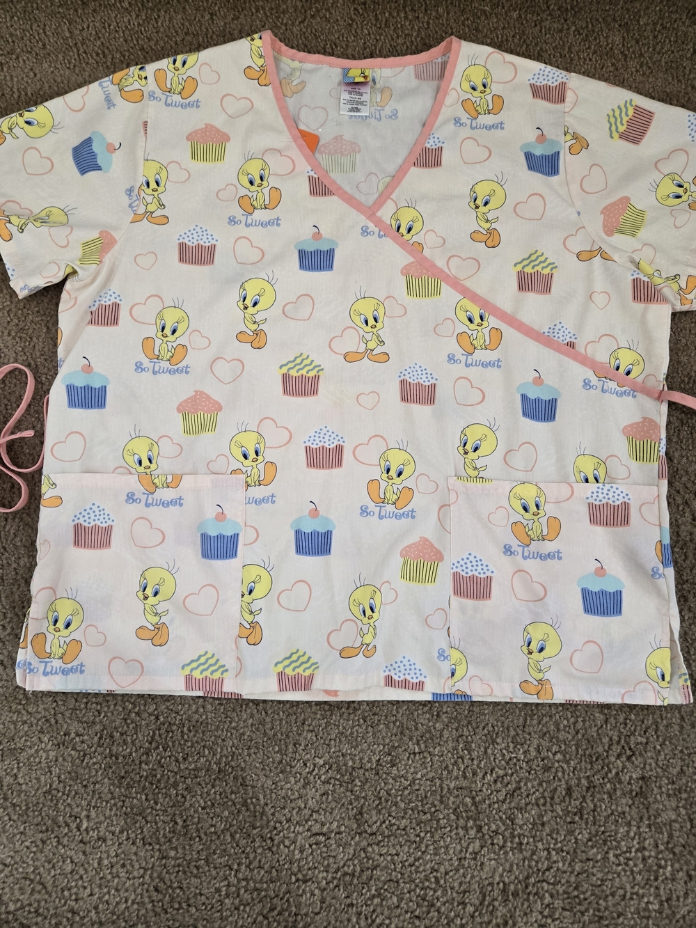 Warner Bros. Tweety Bird Cupcake Wrap Pajama Top in Pink and Yellow